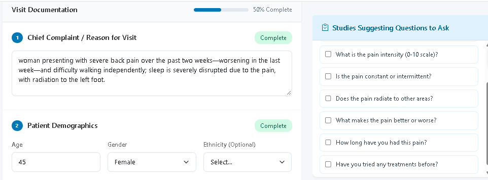 Anamnesis in HLISTIX: research-derived questions update as the case is documented
