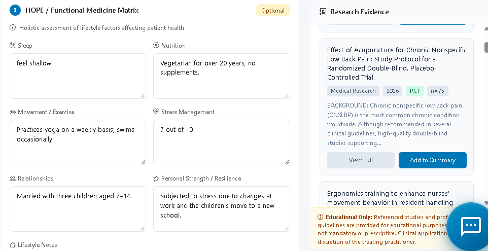 Research evidence shown beside the case in HLISTIX, each study with its source details